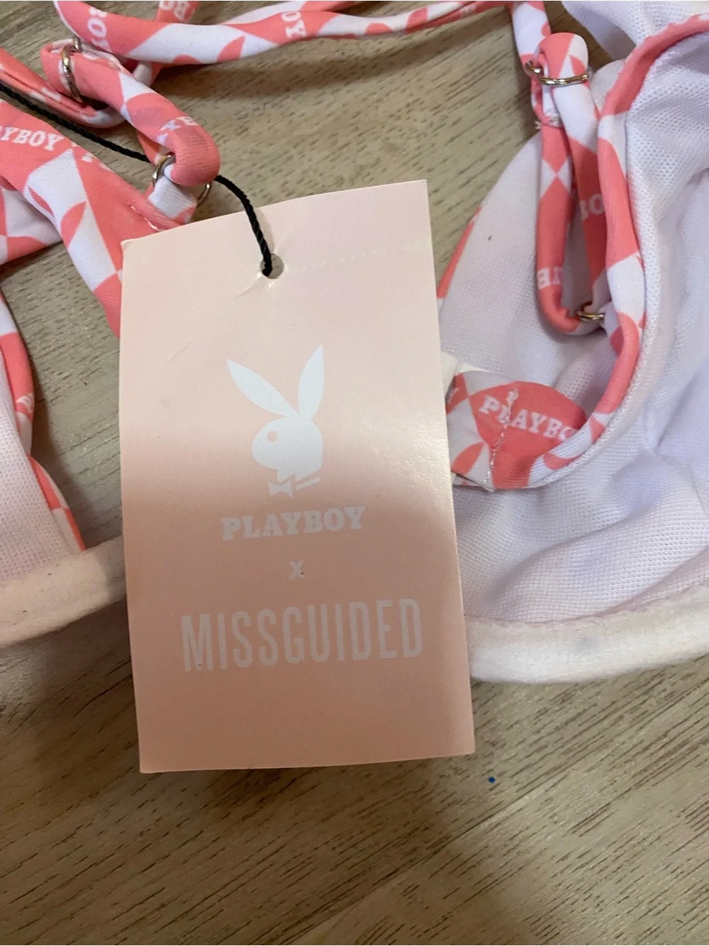 Playboy x Missguided Pink Checkerboard Logo Bikini Top - NWT never worn